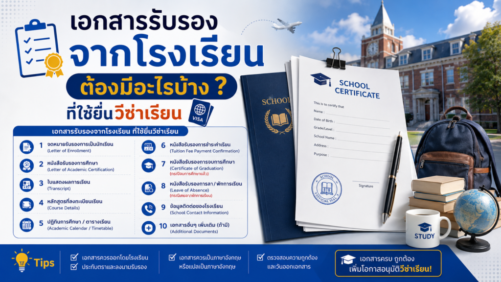 เอกสารรับรองจากโรงเรียนต้องมีอะไรบ้าง ที่ใช้ยื่นวีซ่าเรียน