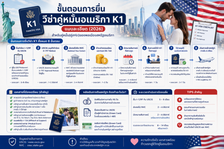 ขั้นตอนการยื่น วีซ่าคู่หมั้นอเมริกา K1 แบบละเอียด