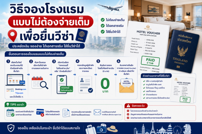 วิธีจองโรงแรมแบบไม่ต้องจ่ายเต็มเพื่อยื่นวีซ่า