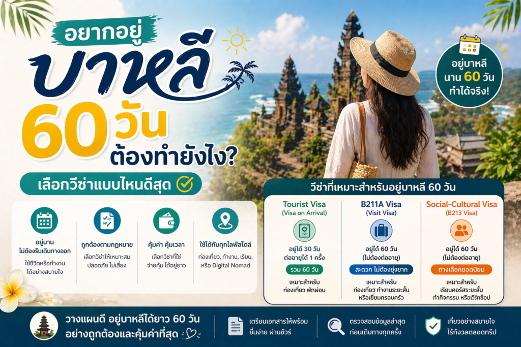 อยากอยู่บาหลี 60 วันต้องทำยังไง? เลือกวีซ่าแบบไหนดีสุด