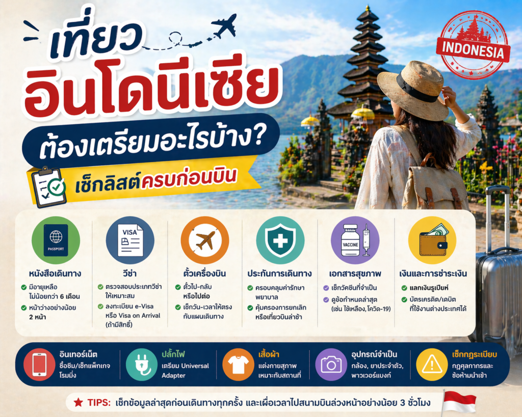 เที่ยวอินโดนีเซียต้องเตรียมอะไรบ้าง? เช็กลิสต์ครบก่อนบิน