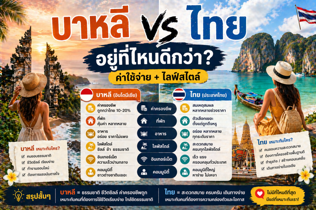 บาหลี vs ไทย อยู่ที่ไหนดีกว่า? ค่าใช้จ่าย + ไลฟ์สไตล์