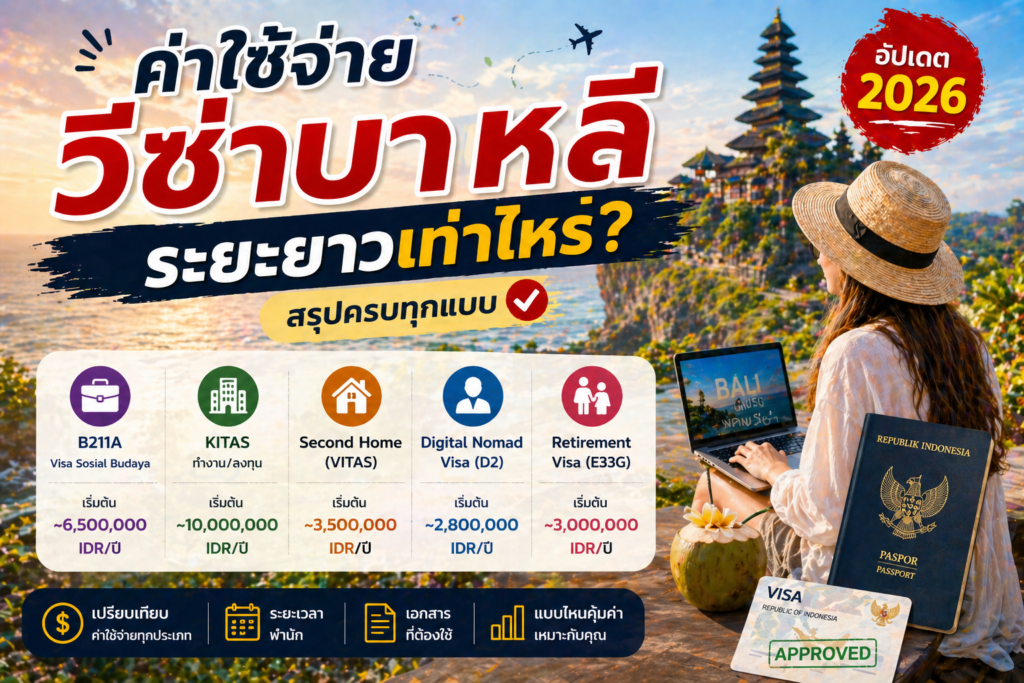 ค่าใช้จ่ายวีซ่าบาหลีระยะยาวเท่าไหร่? สรุปครบทุกแบบ