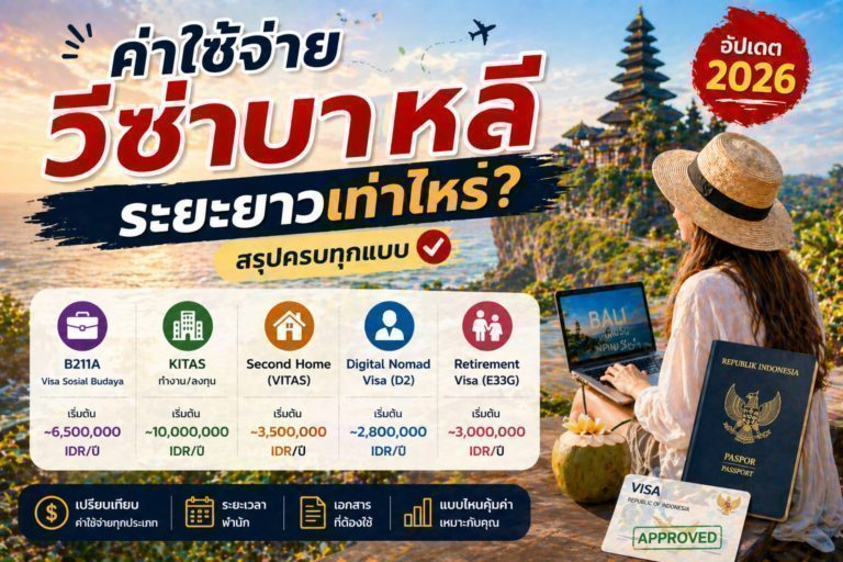 ค่าใช้จ่ายวีซ่าบาหลีระยะยาวเท่าไหร่? สรุปครบทุกแบบ