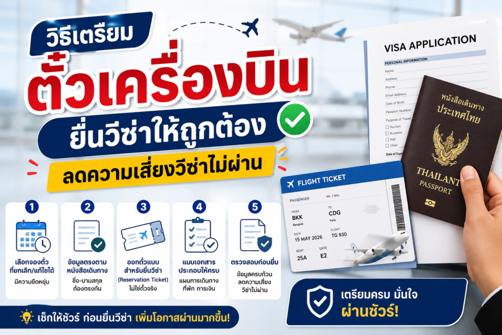 วิธีเตรียมตั๋วเครื่องบินยื่นวีซ่าให้ถูกต้อง ลดความเสี่ยงวีซ่าไม่ผ่าน