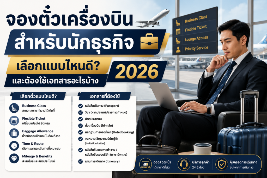 จองตั๋วเครื่องบินสำหรับนักธุรกิจ เลือกแบบไหนดีและต้องใช้เอกสารอะไรบ้าง 2026