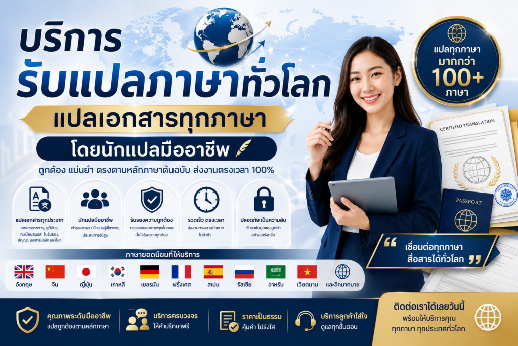 บริการรับแปลภาษาทั่วโลก แปลเอกสารทุกภาษา โดยนักแปลมืออาชีพ