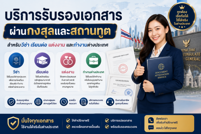 บริการรับรองเอกสารผ่านกงสุลและสถานทูต สำหรับวีซ่า เรียนต่อ แต่งงาน และทำงานต่างประเทศ