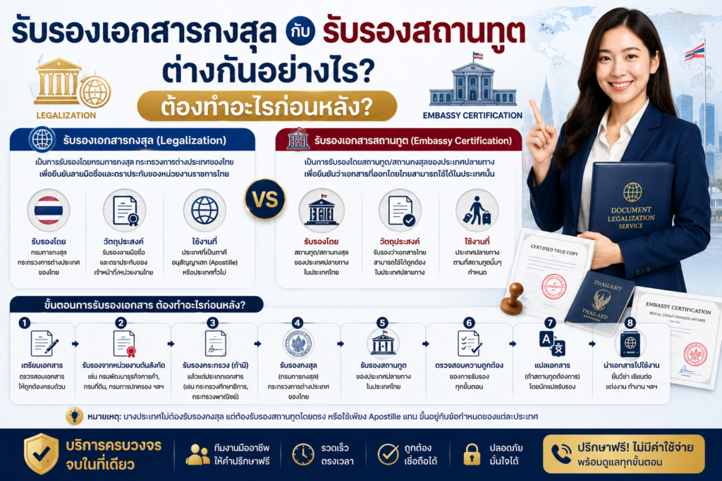 รับรองเอกสารกงสุลกับรับรองสถานทูตต่างกันอย่างไร ต้องทำอะไรก่อนหลัง