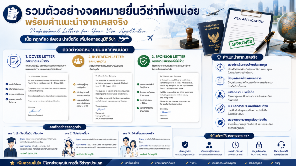 รวมตัวอย่างจดหมายยื่นวีซ่าที่พบบ่อย พร้อมคำแนะนำจากเคสจริง