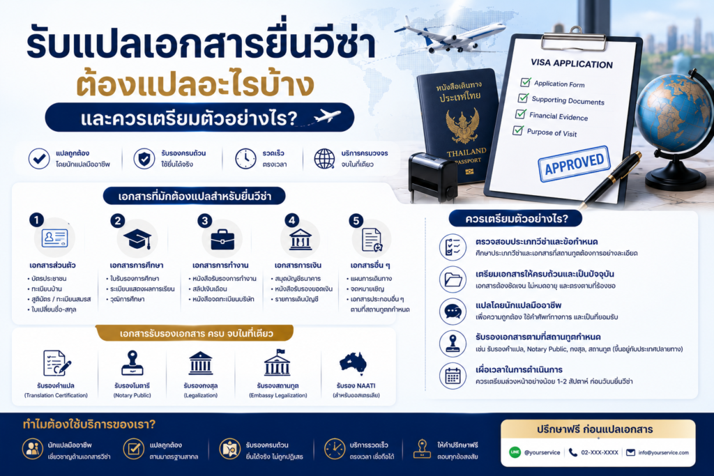 รับแปลเอกสารยื่นวีซ่า ต้องแปลอะไรบ้าง และควรเตรียมตัวอย่างไร