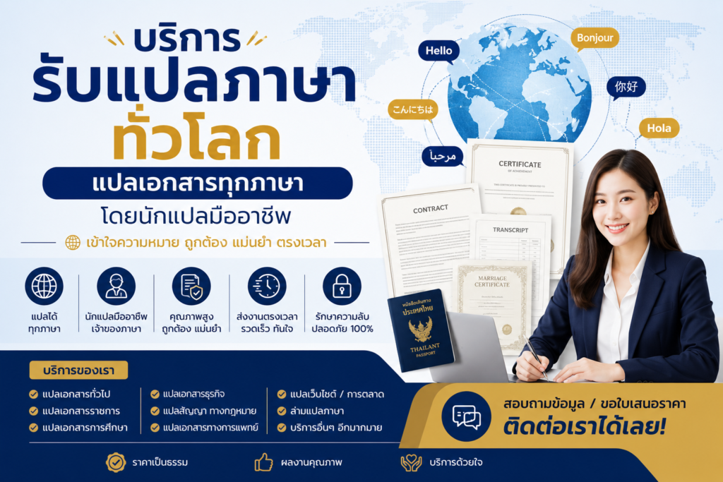 บริการรับแปลภาษาทั่วโลก แปลเอกสารทุกภาษาโดยนักแปลมืออาชีพ