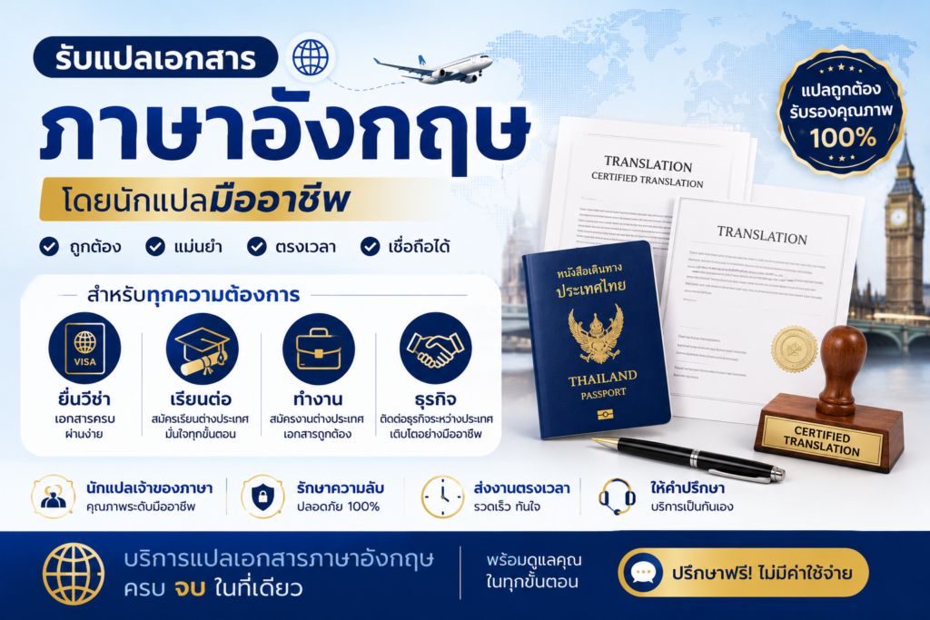 รับแปลเอกสารภาษาอังกฤษ สำหรับยื่นวีซ่า เรียนต่อ ทำงาน และธุรกิจ
