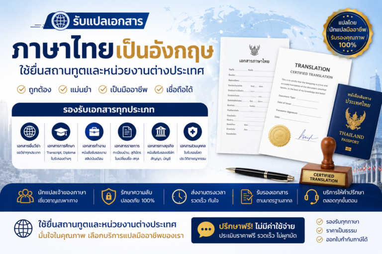 รับแปลเอกสารภาษาไทยเป็นอังกฤษ ใช้ยื่นสถานทูตและหน่วยงานต่างประเทศ