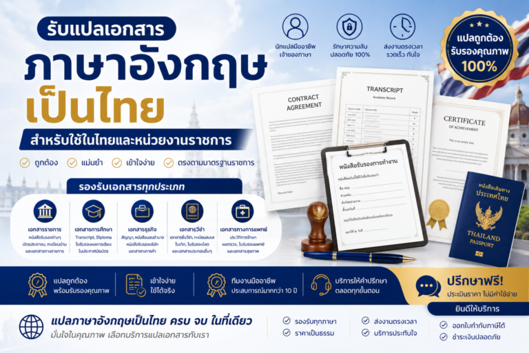 รับแปลเอกสารภาษาอังกฤษเป็นไทย สำหรับใช้ในไทยและหน่วยงานราชการ