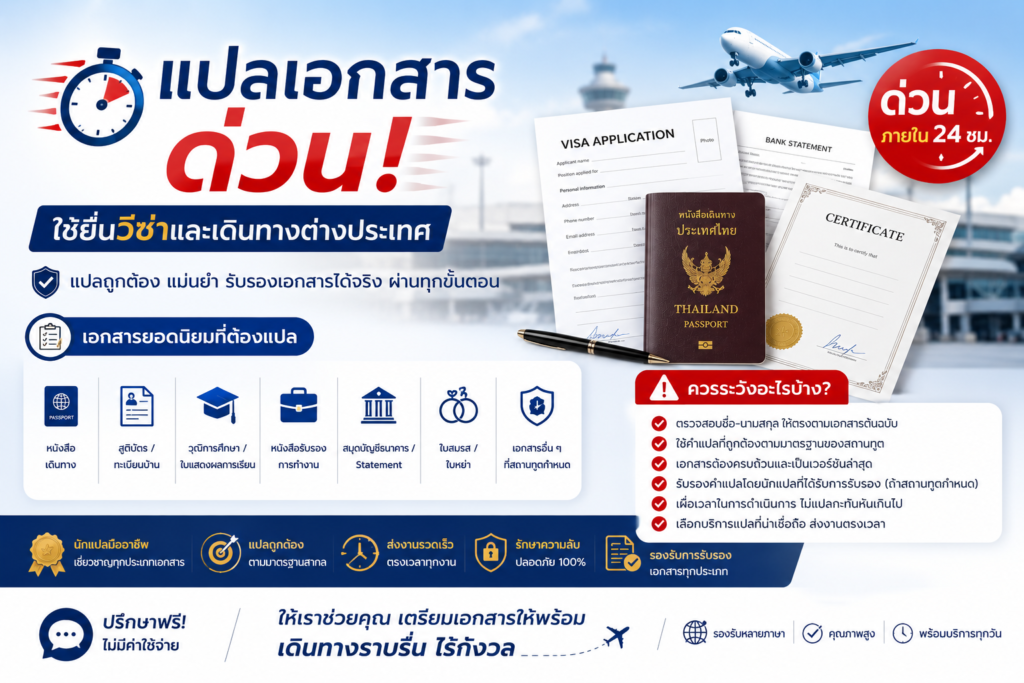 แปลเอกสารด่วน ใช้ยื่นวีซ่าและเดินทางต่างประเทศ ควรระวังอะไรบ้าง