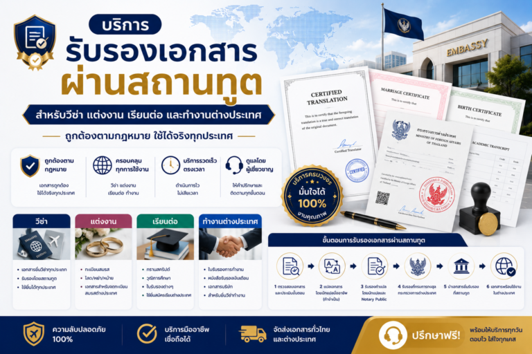 บริการรับรองเอกสารผ่านสถานทูต สำหรับวีซ่า แต่งงาน เรียนต่อ และทำงานต่างประเทศ