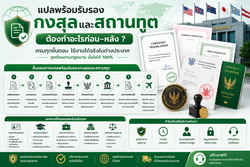 แปลพร้อมรับรองกงสุลและสถานทูต ต้องทำอะไรก่อนหลัง