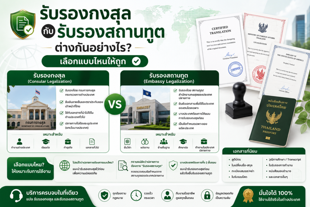 รับรองกงสุลกับรับรองสถานทูตต่างกันอย่างไร เลือกแบบไหนให้ถูก