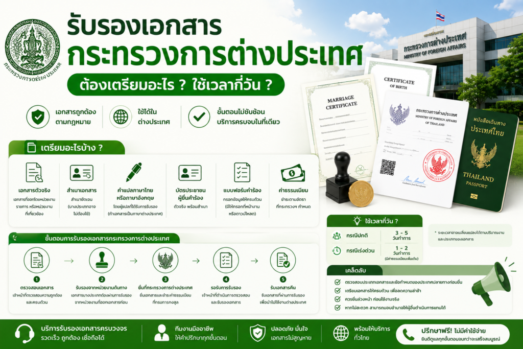 รับรองเอกสารกระทรวงการต่างประเทศ ต้องเตรียมอะไร ใช้เวลากี่วัน