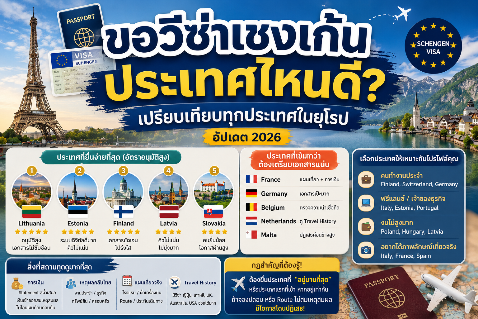 ขอวีซ่าเชงเก้นประเทศไหนดี เปรียบเทียบทุกประเทศในยุโรป