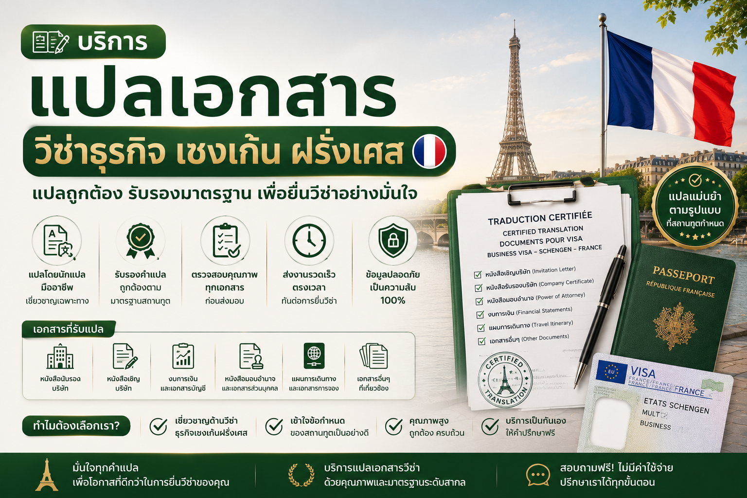 บริการแปลเอกสารวีซ่าธุรกิจเชงเก้นฝรั่งเศส