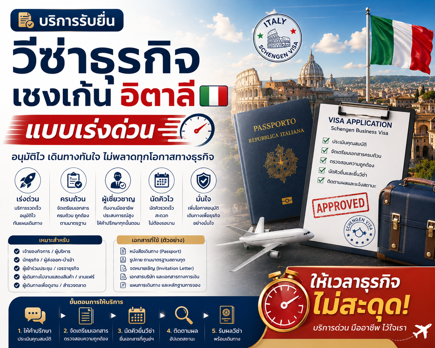 บริการรับยื่นวีซ่าธุรกิจเชงเก้นอิตาลีแบบเร่งด่วน