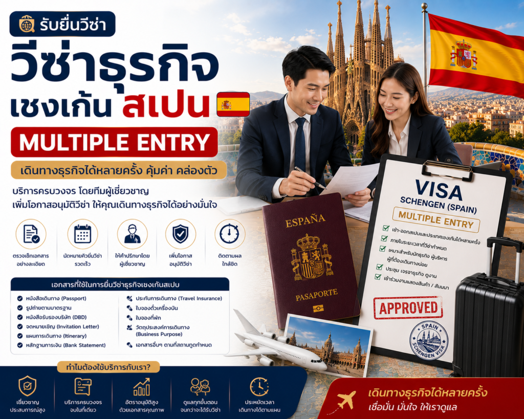 รับยื่นวีซ่าธุรกิจเชงเก้นสเปน Multiple Entry