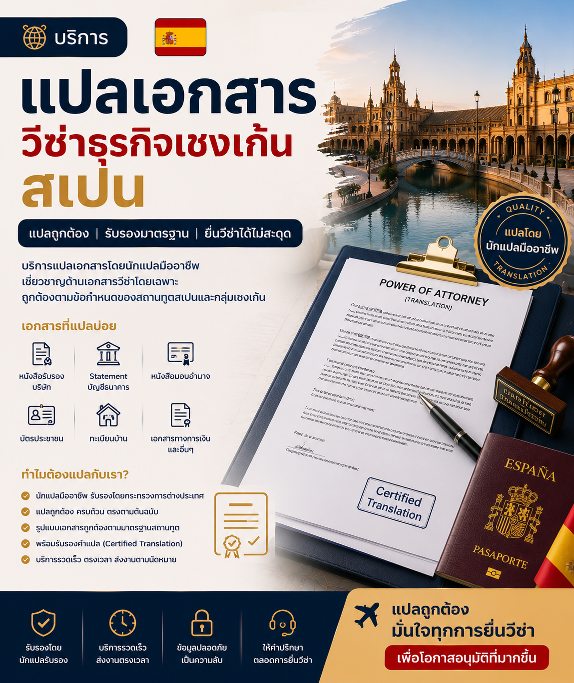 บริการแปลเอกสารวีซ่าธุรกิจเชงเก้นสเปน