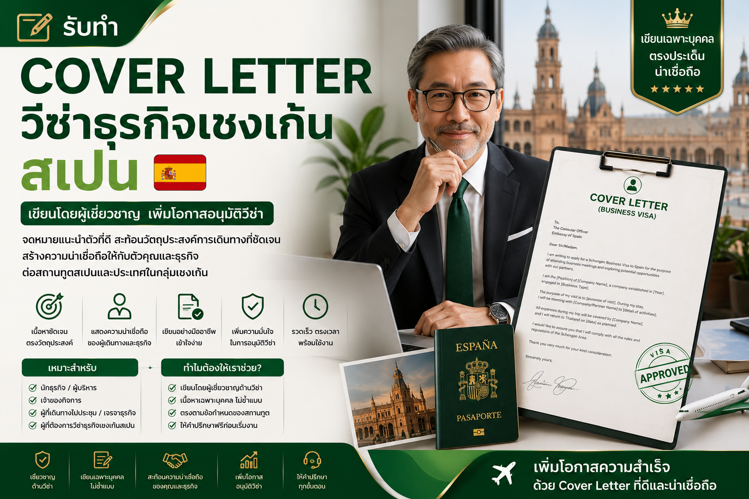 รับทำ Cover Letter วีซ่าธุรกิจเชงเก้นสเปน