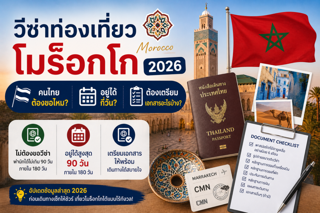 วีซ่าท่องเที่ยวโมร็อกโก 2026: คนไทยต้องขอไหม อยู่ได้กี่วัน และต้องเตรียมเอกสารอะไรบ้าง