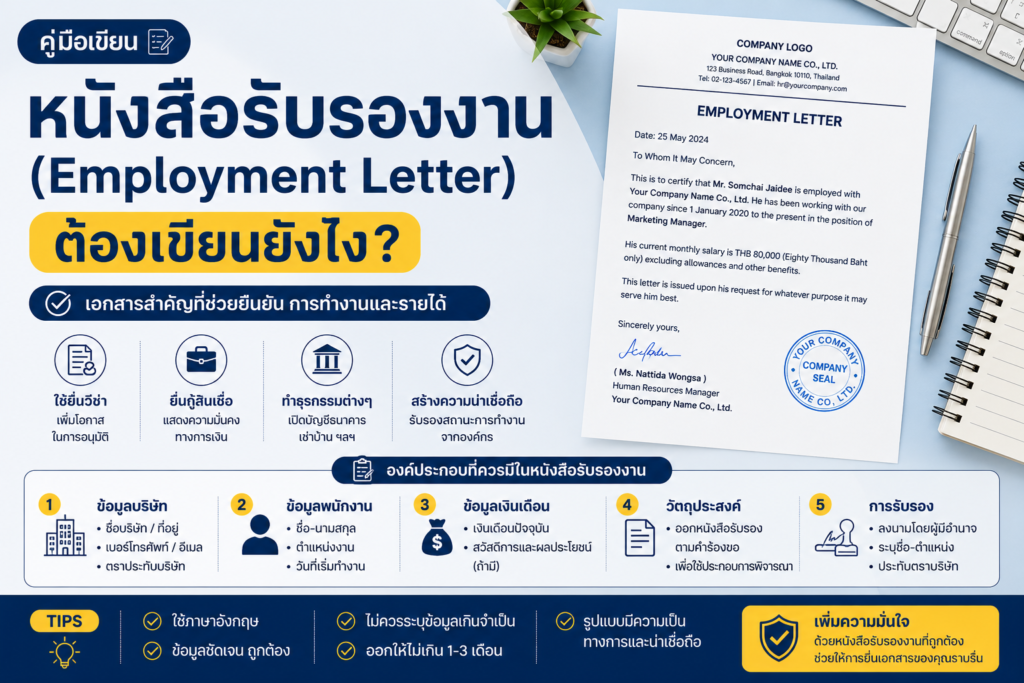 หนังสือรับรองงาน (Employment Letter) ต้องเขียนยังไง