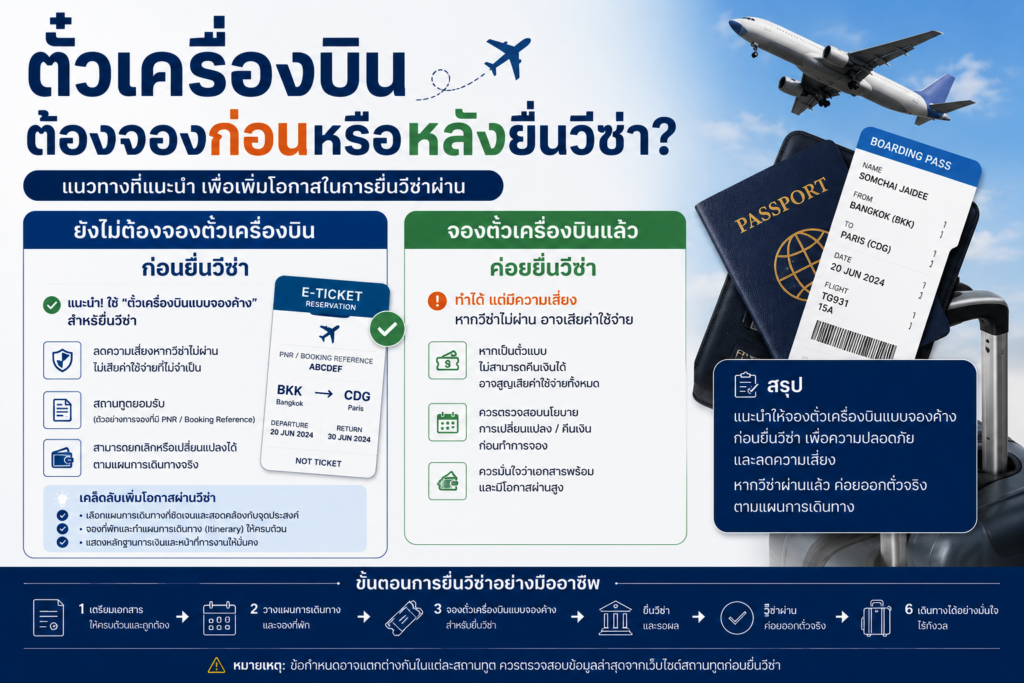 ตั๋วเครื่องบินต้องจองก่อนหรือหลังยื่นวีซ่า