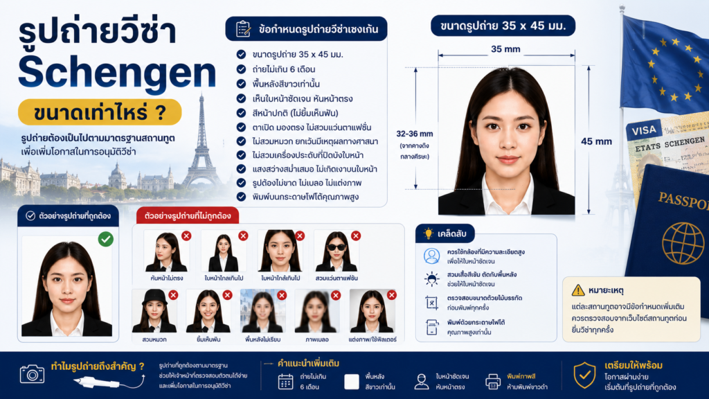 รูปถ่ายวีซ่า Schengen ขนาดเท่าไหร่