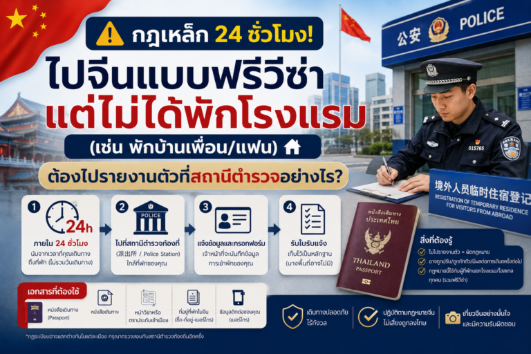 กฎเหล็ก 24 ชั่วโมง! ไปจีนแบบฟรีวีซ่าแต่ไม่ได้พักโรงแรม (เช่น พักบ้านเพื่อน/แฟน) ต้องไปรายงานตัวที่สถานีตำรวจอย่างไร? กฎเหล็ก 24 ชั่วโมง! ไปจีนแบบฟรีวีซ่าแต่ไม่ได้พักโรงแรม (เช่น พักบ้านเพื่อน/แฟน) ต้องไปรายงานตัวที่สถานีตำรวจอย่างไร?