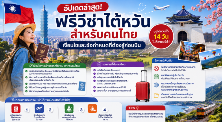 อัปเดตล่าสุด! ฟรีวีซ่าไต้หวันสำหรับคนไทย เงื่อนไขและข้อกำหนดที่ต้องรู้ก่อนบิน