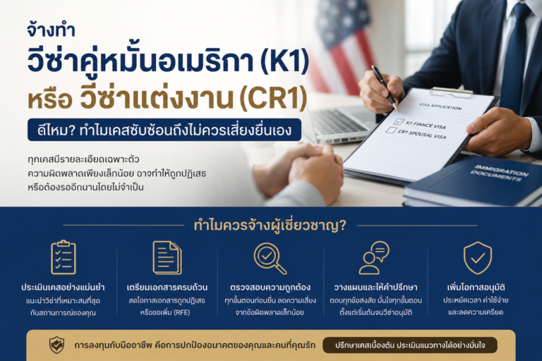 จ้างทำ วีซ่าคู่หมั้นอเมริกา (K1) หรือ วีซ่าแต่งงาน (CR1) ดีไหม? ทำไมเคสซับซ้อนถึงไม่ควรเสี่ยงยื่นเอง