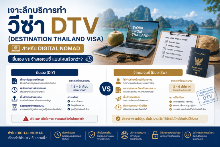 เจาะลึกบริการทำ วีซ่า DTV (Destination Thailand Visa) สำหรับ Digital Nomad: ยื่นเอง vs จ้างเอเจนซี่ แบบไหนเร็วกว่า?