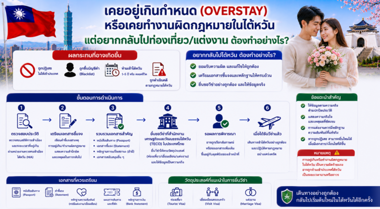 เคยอยู่เกินกำหนด (Overstay) หรือเคยทำงานผิดกฎหมายในไต้หวัน แต่อยากกลับไปท่องเที่ยว/แต่งงาน ต้องทำอย่างไร?