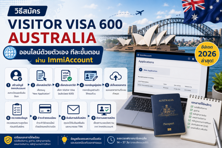 วิธีสมัคร Visitor Visa 600 Australia ออนไลน์ด้วยตัวเองทีละขั้นตอนผ่าน ImmiAccount วิธีสมัคร Visitor Visa 600 Australia ออนไลน์ด้วยตัวเองทีละขั้นตอนผ่าน ImmiAccount