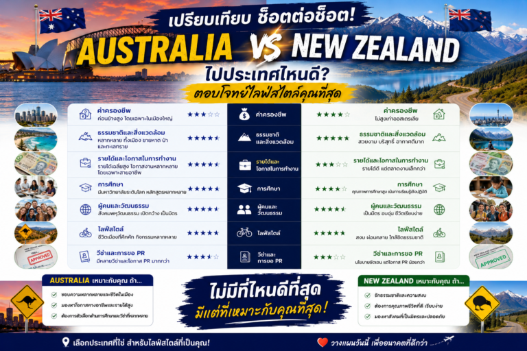 เปรียบเทียบช็อตต่อช็อต! Australia vs New Zealand ไปประเทศไหนดี ตอบโจทย์ไลฟ์สไตล์คุณที่สุด