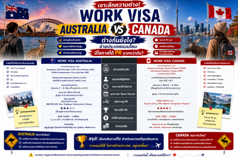 เจาะลึกความต่าง! Work Visa Australia vs Canada ต่างกันยังไง ย้ายประเทศแบบไหนมีโอกาสได้ PR มากกว่ากัน?