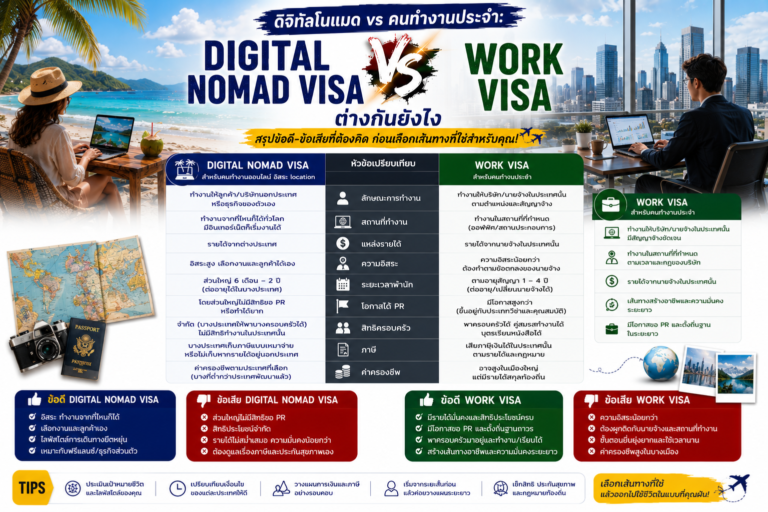 ดิจิทัลโนแมด vs คนทำงานประจำ: Digital Nomad Visa vs Work Visa ต่างกันยังไง สรุปข้อดี-ข้อเสียที่ต้องคิด