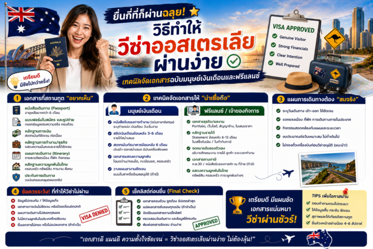 ยื่นกี่ทีก็ผ่านฉลุย: วิธีทำให้วีซ่าออสเตรเลียผ่านง่าย เทคนิคจัดเอกสารฉบับมนุษย์เงินเดือนและฟรีแลนซ์