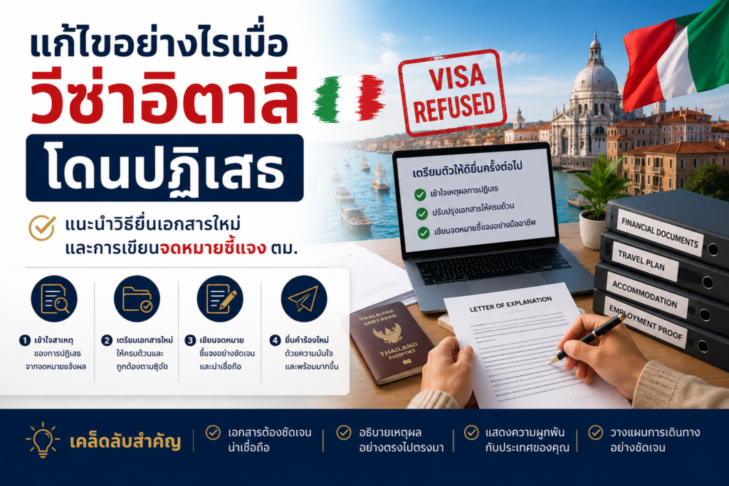 แก้ไขอย่างไรเมื่อวีซ่าอิตาลีโดนปฏิเสธ แนะนำวิธียื่นเอกสารใหม่และการเขียนจดหมายชี้แจง ตม.