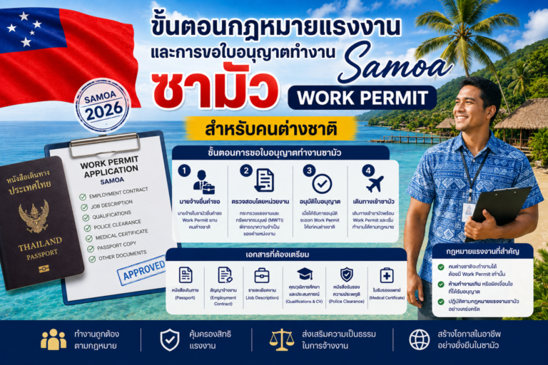 ขั้นตอนกฎหมายแรงงานและการขอใบอนุญาตทำงานซามัว Samoa Work Permit สำหรับคนต่างชาติ