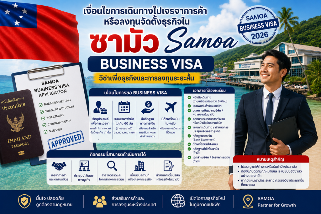 เงื่อนไขการเดินทางไปเจรจาการค้าหรือลงทุนจัดตั้งธุรกิจในซามัว Samoa Business Visa