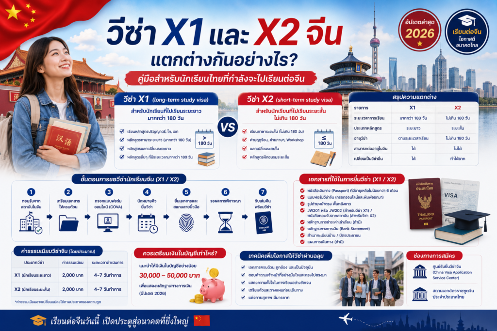 วีซ่า X1 และ X2 จีน แตกต่างกันอย่างไร? คู่มือสำหรับนักเรียนไทยที่กำลังจะไปเรียนต่อจีน