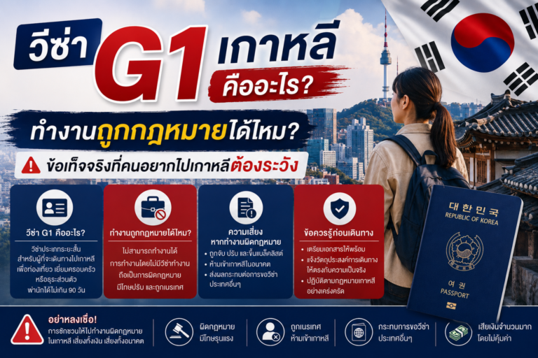 วีซ่า G1 เกาหลี คืออะไร? ทำงานถูกกฎหมายได้ไหม? ข้อเท็จจริงที่คนอยากไปเกาหลีต้องระวัง วีซ่า G1 เกาหลี คืออะไร? ทำงานถูกกฎหมายได้ไหม? ข้อเท็จจริงที่คนอยากไปเกาหลีต้องระวัง