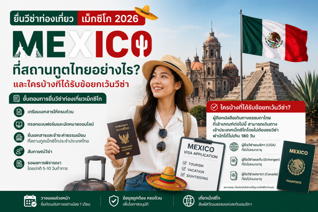 ยื่นวีซ่าท่องเที่ยวเม็กซิโก 2026 ที่สถานทูตไทยอย่างไร และใครบ้างที่ได้รับข้อยกเว้นวีซ่า